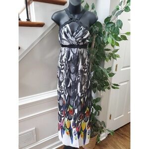 Dots Women Black & White Polyester Halter Neck Sleeveless Long Maxi Dress Size M